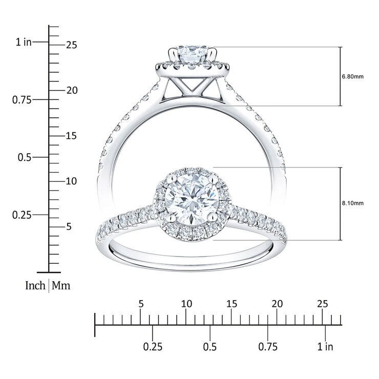 1.00ctw Round Brilliant Cut Diamond Halo Ring,14ct White Gold