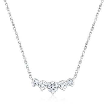 1.00ctw Round Brilliant Cut Diamond 5-Stone Necklace, 14ct White Gold