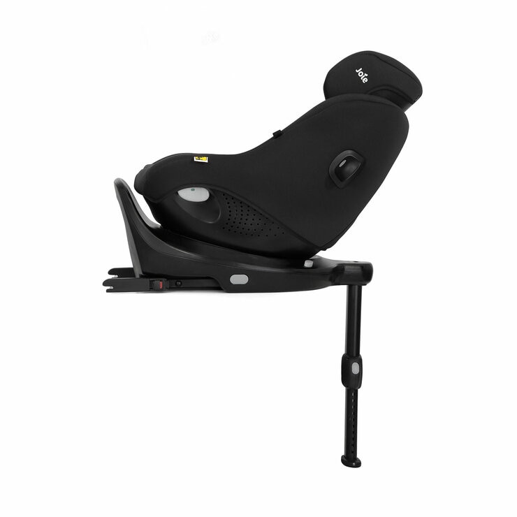 Studio image of the Joie I-Pivot Car Seat from the side, reclined and headrest raised Studio image of the Joie I-Pivot Car Seat from the side, reclined and headrest raised