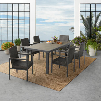 Agio Maricopa 7 Piece Woven Dining Set with Padded Seats + Cover