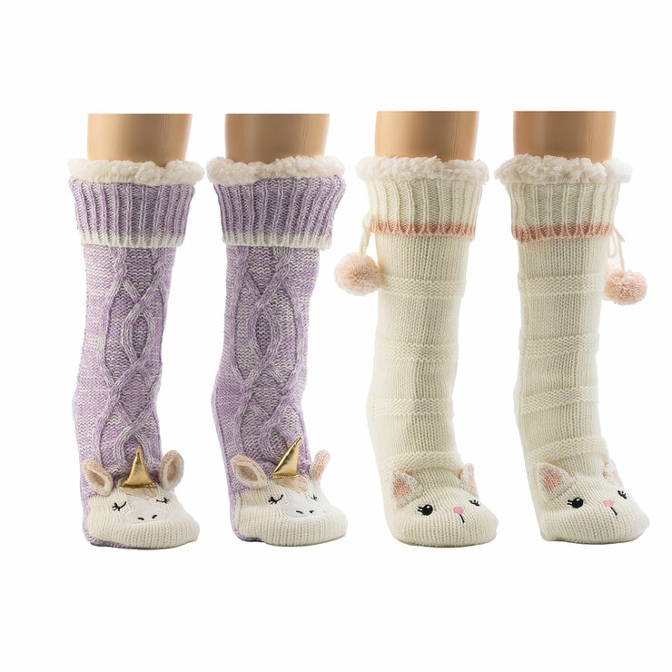 Jane & Bleecker Ladie's Critter Sock 2 Pack in Unicorn and Cat
