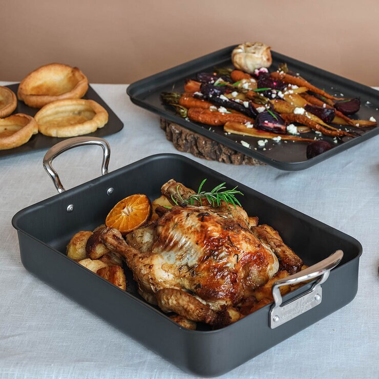 Samuel Groves Mermaid Hard Anodised 14" Hard Anodised Roasting Dish with Cast Handles Samuel Groves Mermaid Hard Anodised 14" Hard Anodised Roasting Dish with Cast Handles