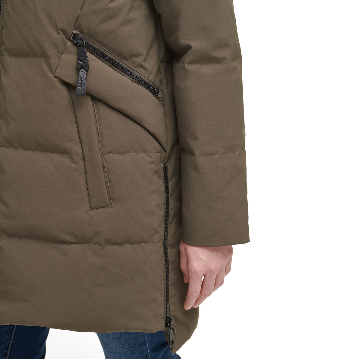 DKNY Women's Long Down Puffer Coat in Olive