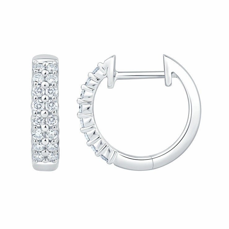 0.30ctw Round Brilliant Cut Diamond Double Row Hoop Earrings, 14ct White Gold 0.30ctw Round Brilliant Cut Diamond Double Row Hoop Earrings, 14ct White Gold
