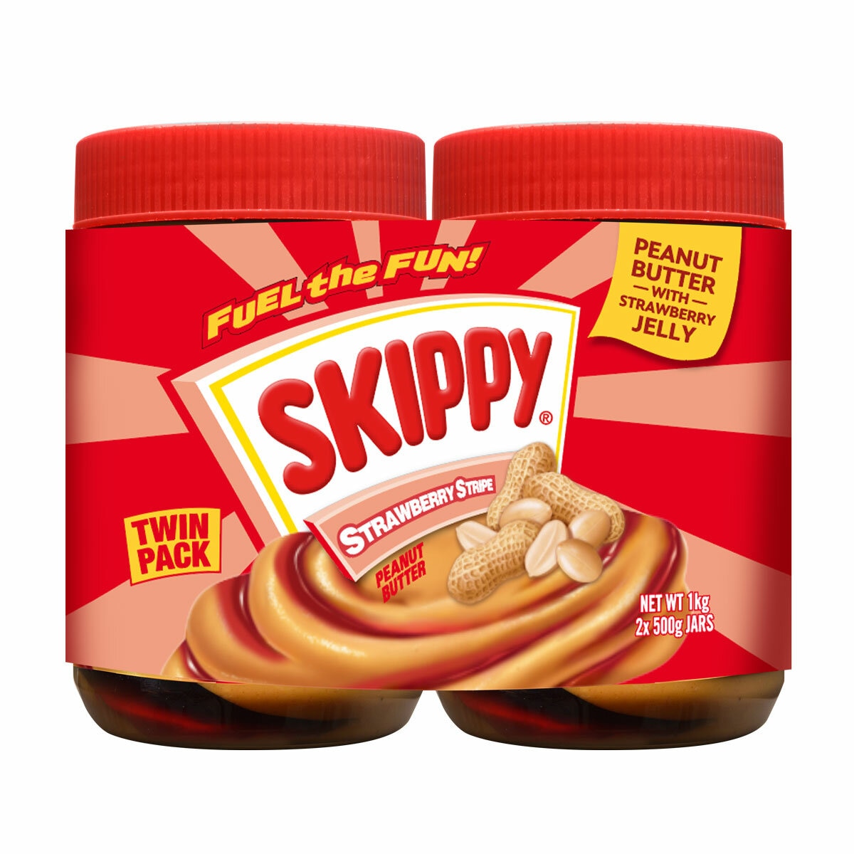 Skippy Strawberry Stripe Peanut Butter, 2 x 500g