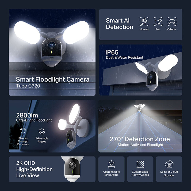 TP-Link Tapo C720 2K 4MP Smart Floodlight Security Camera -2 Pack