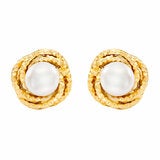7-7.5mm Cultured Freshwater White Pearl Love Knot Earrings, 14ct Yellow Gold