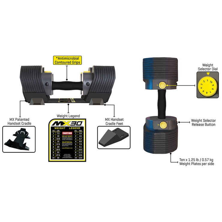 MX Select 30 Selectorised Dumbbells and Weight Cradles MX Select 30 Selectorised Dumbbells and Weight Cradles