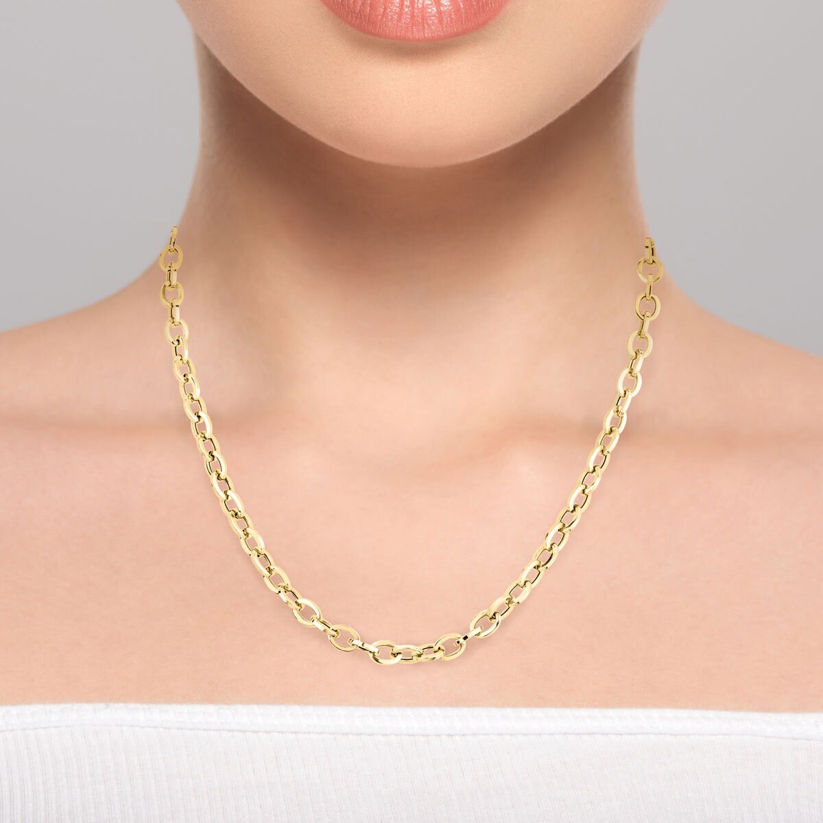 14ct Yellow Gold Oval Paperclip Chain Necklace