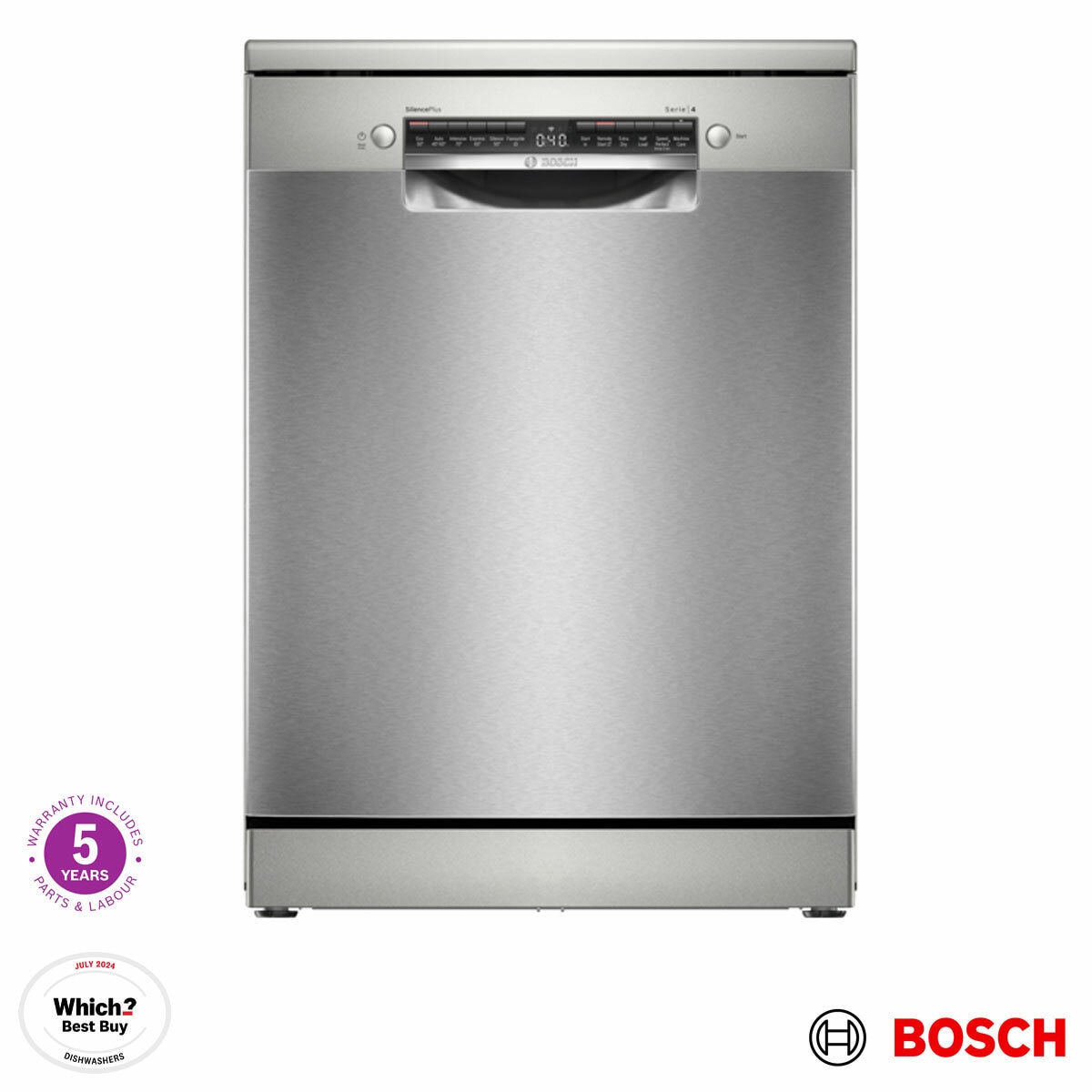 Bosch Series 4 SMS4EMI06G 14 Place Setting Dishwasher, B Rated in Inox