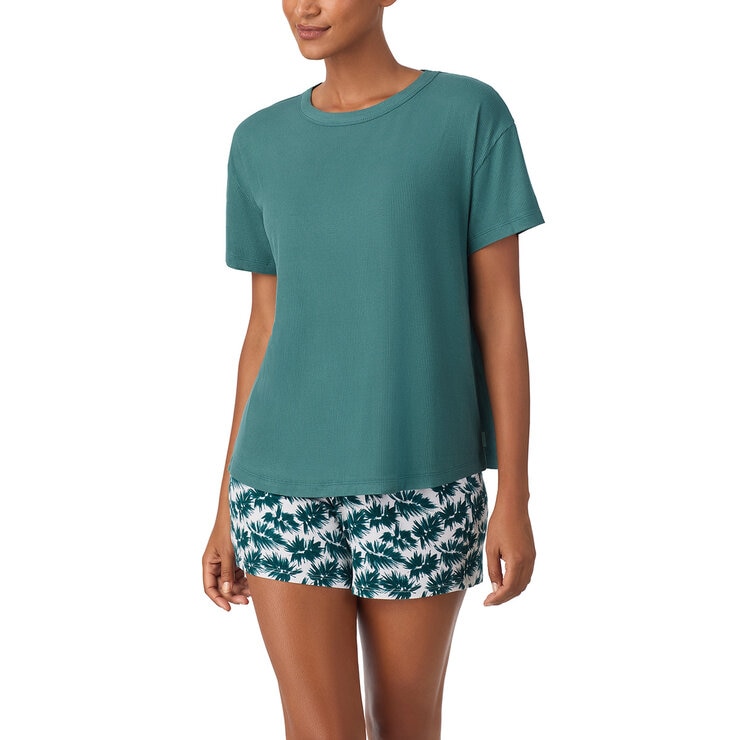 DKNY Ladies Tee & Boxer Pyjama Set in Green Palm