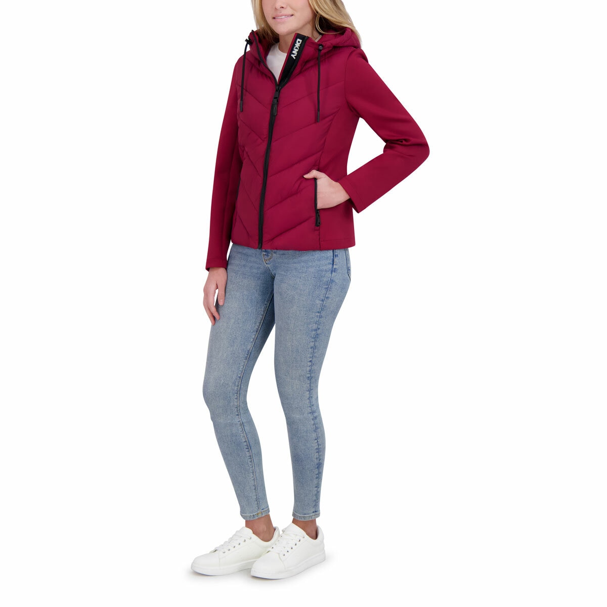 DKNY Women's Mixed Media Jacket in Red