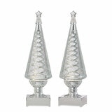 14 inch Lighted Spinning Spiral Glitter Trees in Silver - Set of 2