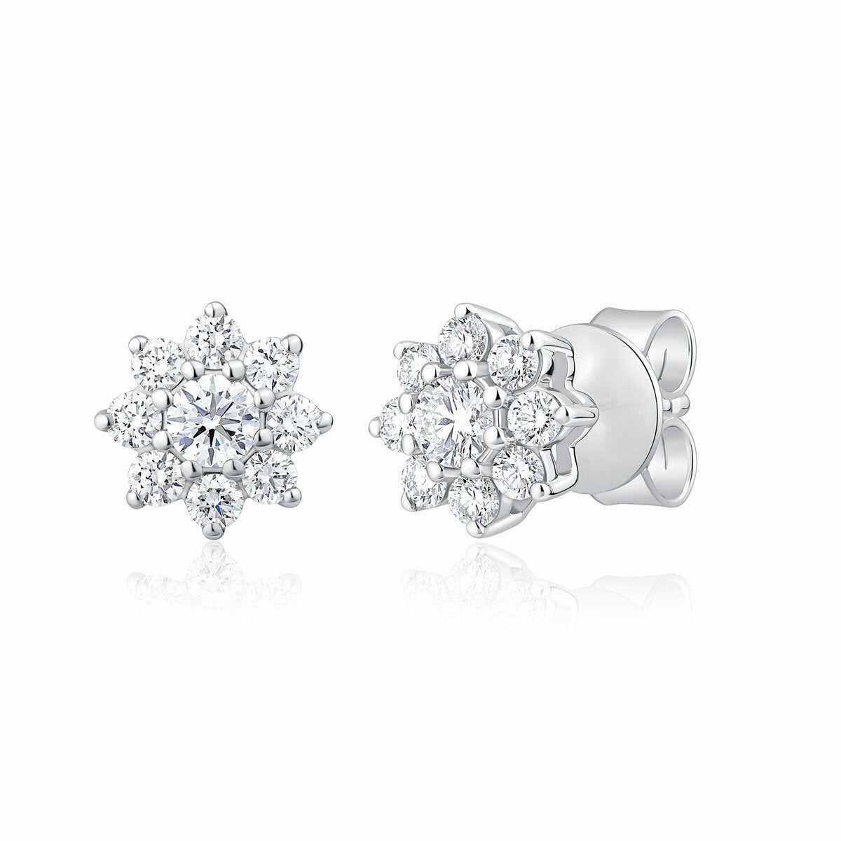 0.50ctw Round Brilliant Cut Diamond Sunburst Earrings, 14ct White Gold 0.50ctw Round Brilliant Cut Diamond Sunburst Earrings, 14ct White Gold