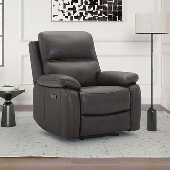 Gilman Creek Callie Grey Leather Power Recliner Armchair with Power Headrest