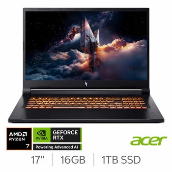 Acer Nitro V17, AMD Ryzen 7, 16GB RAM, 1TB SSD, NVIDIA GeForce RTX 5060, 17.3 Inch Gaming Laptop, NH.QYUEK.001