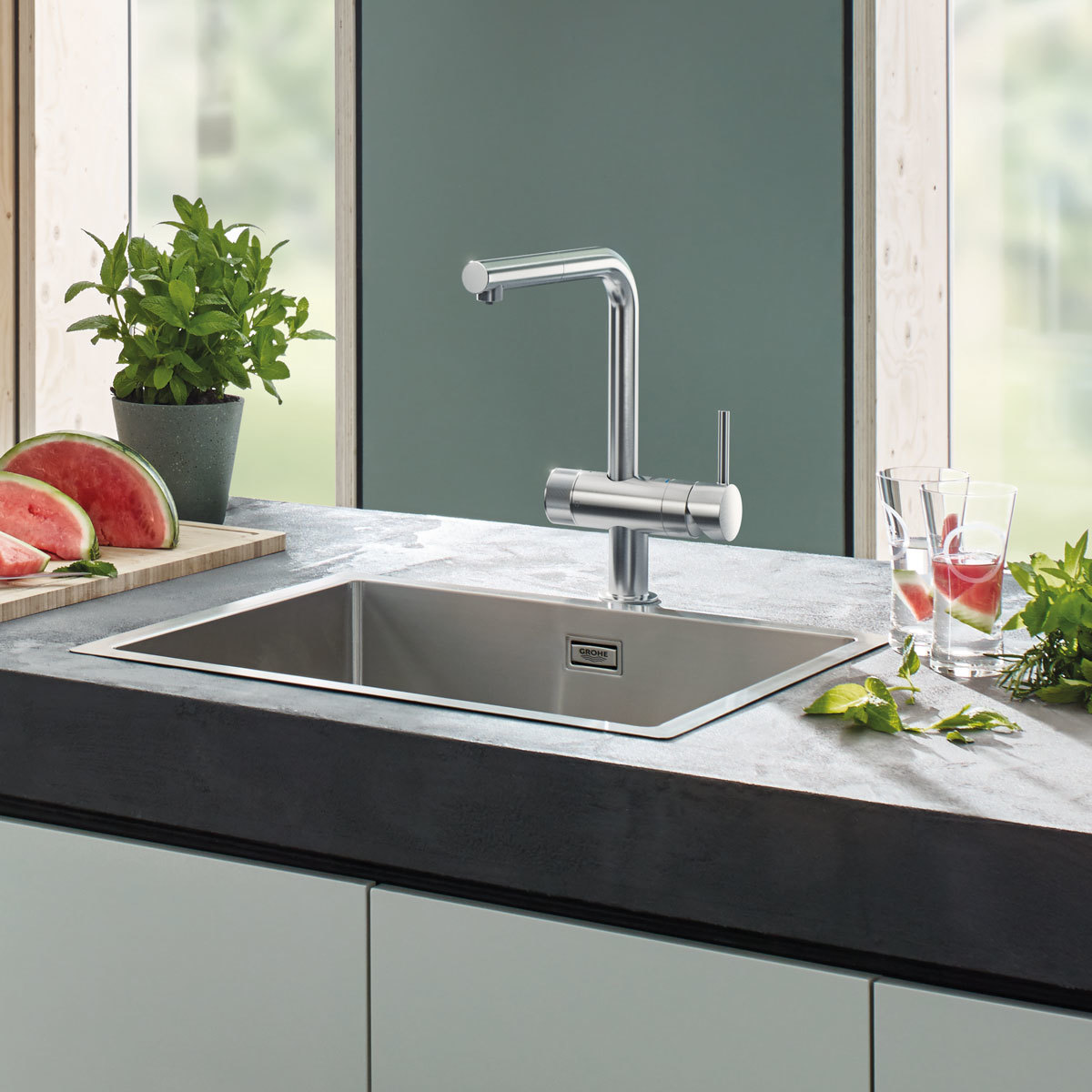 Lifestyle image of supersteel tap in lifestyle setting close up