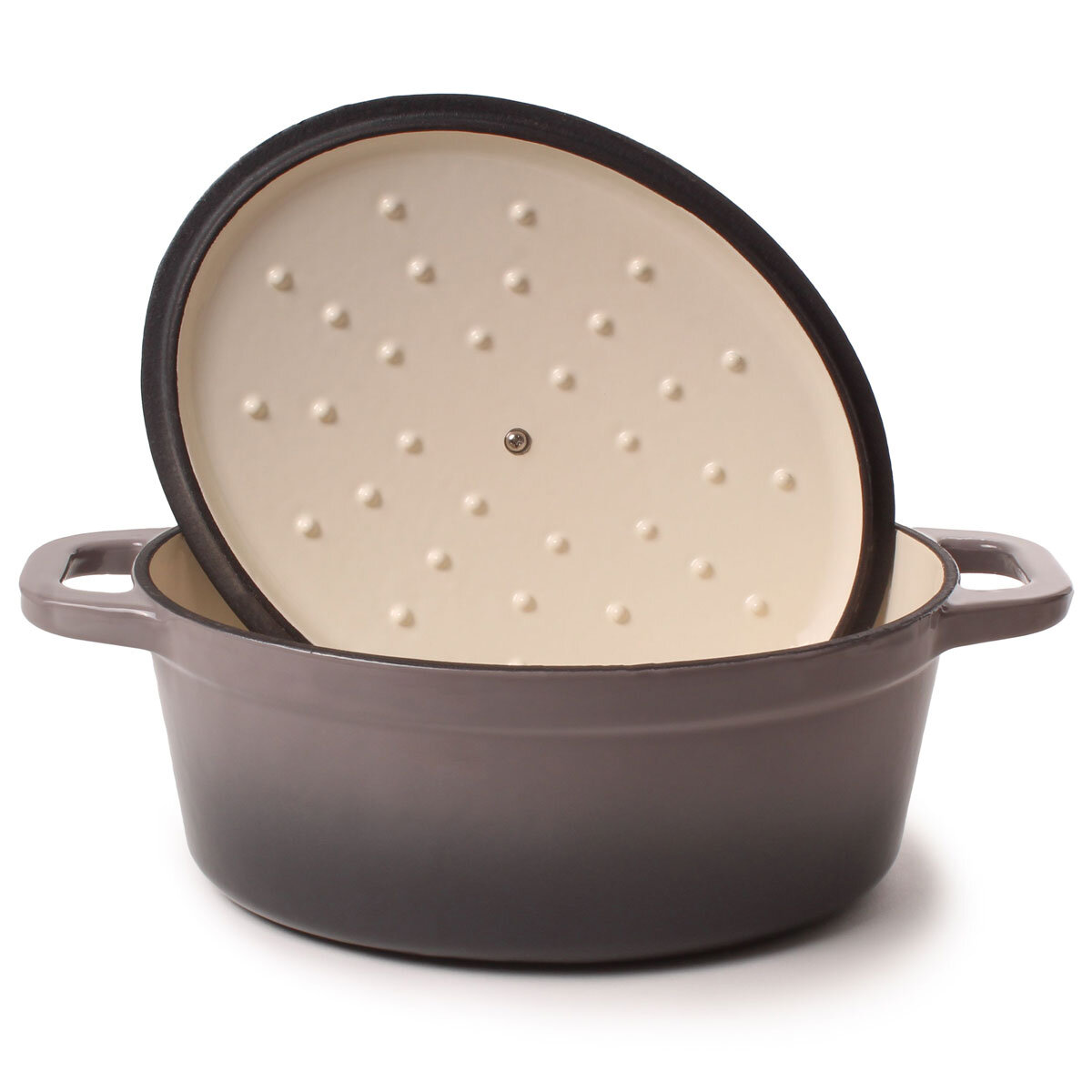 BergHOFF Neo Cast Iron 35cm 7.5L Oval Casserole - Oyster Lid Off