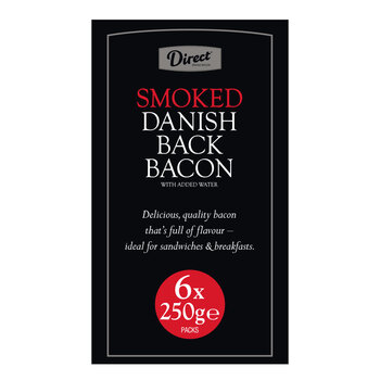 Direct Table Smoked Danish Back Bacon, 6 x 250g