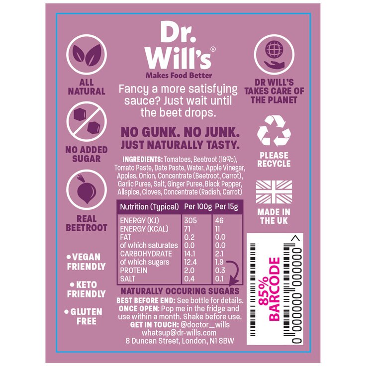 Dr Will's All Natural Beetroot Ketchup, 3 x 250ml Costco UK