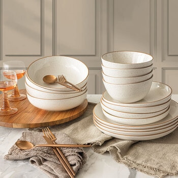 Over & Back Stoneware Dinnerware Set, 16 Piece in 2 Colours