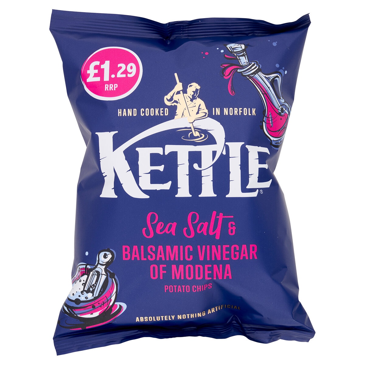 Kettle Hand Cooked Sea Salt & Vinegar Chips PMP £1.29, 12 x 80g