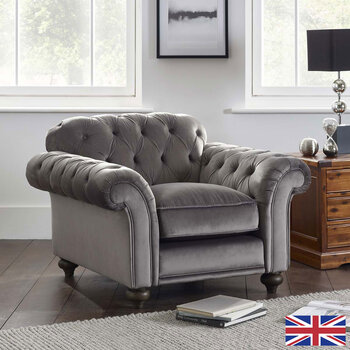 Bordeaux Button Back Grey Velvet Armchair