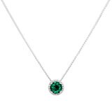 Round Cut Lab Emerald & 0.16ctw Diamond Necklace, 14ct White Gold
