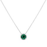 Round Cut Lab Emerald & 0.16ctw Diamond Necklace, 14ct White Gold