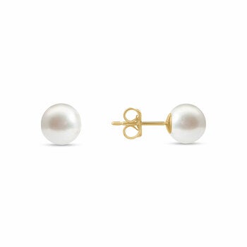 8-8.5mm Cultured Freshwater White Pearl Earrings, 14ct Yellow Gold