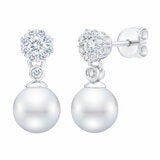 7-7.5mm Akoya White Pearl & 0.45ctw Diamond Earrings, 14ct White Gold 7-7.5mm Akoya White Pearl & 0.45ctw Diamond Earrings, 14ct White Gold