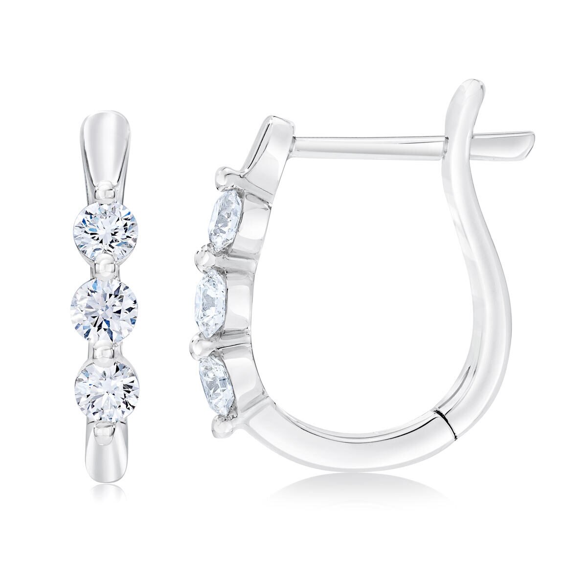 0.50ctw 3 Stone U Hoop Earrings, 14ct White Gold