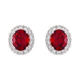Oval Cut Ruby & 0.16ctw Diamond Halo Earrings, 14ct White Gold