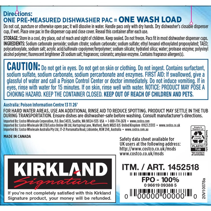 Kirkland Signature Dishwasher Pacs, 115 Count