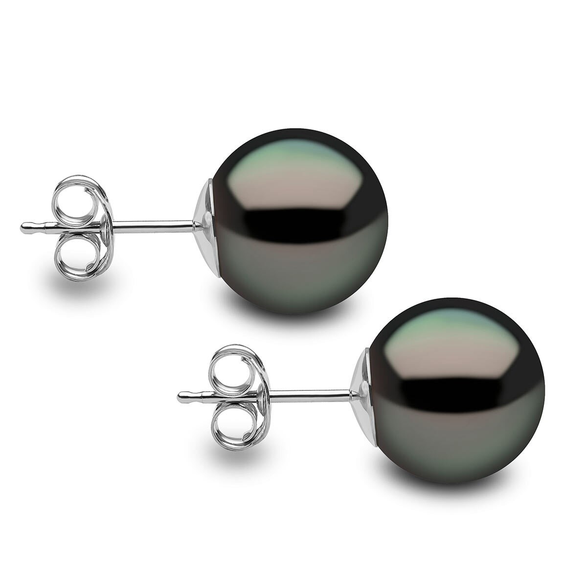 10.5-11mm Tahitian Black  Pearl Stud Earrings, 18ct White Gold