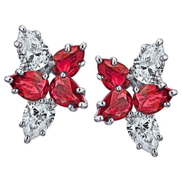 Pear Cut Ruby and 1.55ctw Diamond Stud Earrings, Platinum Costco UK