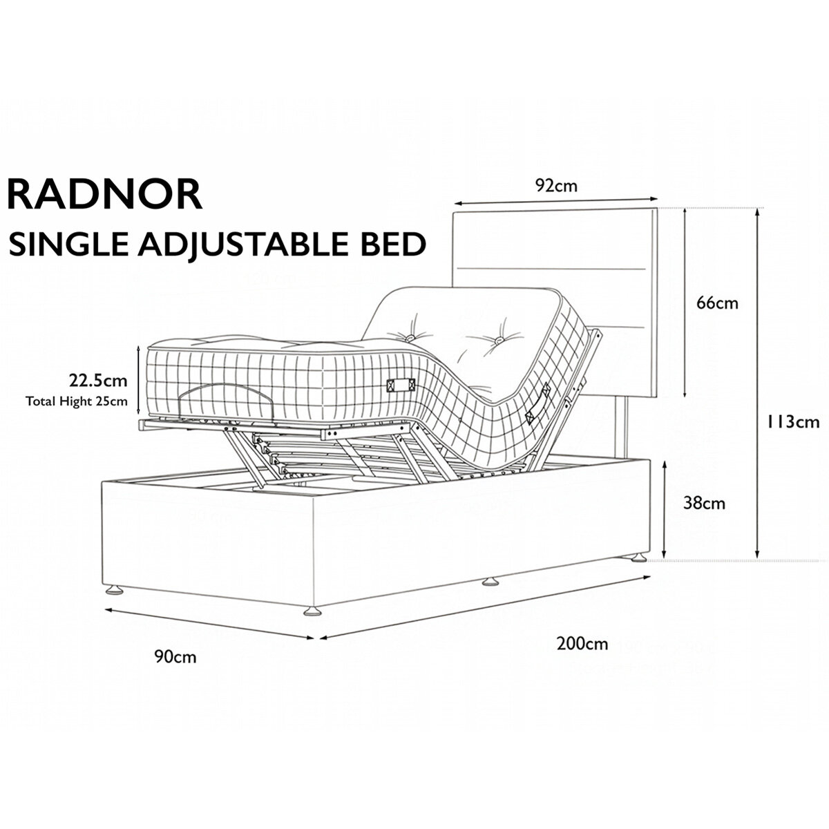 Highgrove Radnor Taupe Fabric Electric Adjustable Bed Frame with 1000 Spring Count Long Single Mattress in 2 Firmness Ratings