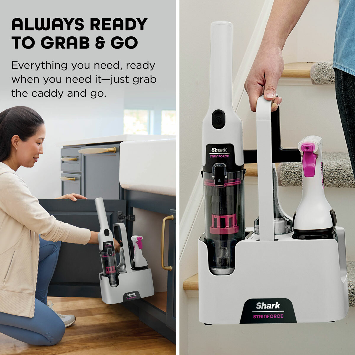 Shark StainForce Cordless Stain-Destroying Spot Cleaner ready to grab and go