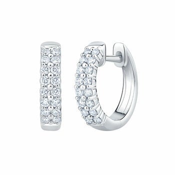0.30ctw Round Brilliant Cut Diamond Double Row Hoop Earrings, 14ct White Gold
