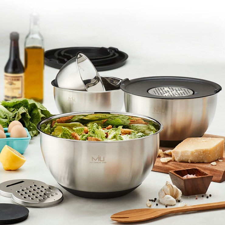Miu Stainless Steel Mixing Bowl with Graters, 8 Piece Set