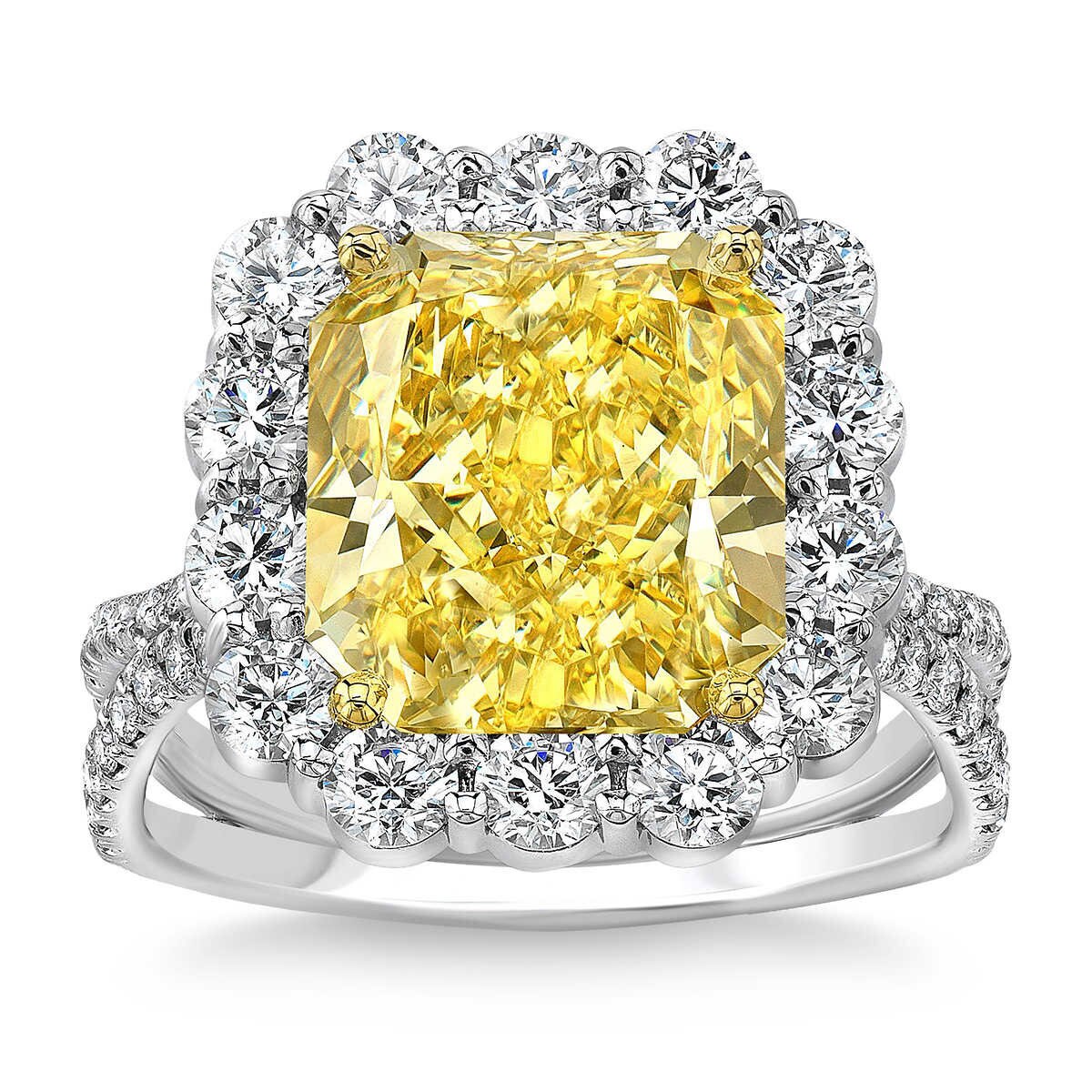 6.63ctw Radiant Cut Fancy Intense Yellow Diamond Ring, Platinum Costco UK