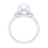 8-8.5mm Freshwater White Pearl & 0.21ctw Diamond Ring, 14ct White Gold