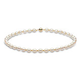 8-8.5mm Cultured Freshwater White Oval Pearl and Gold Bead Necklace, 18ct Yellow Gold