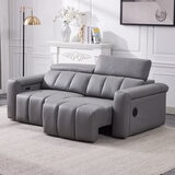 Dallas Grey Leather Power Sliding 3 Seater Sofa