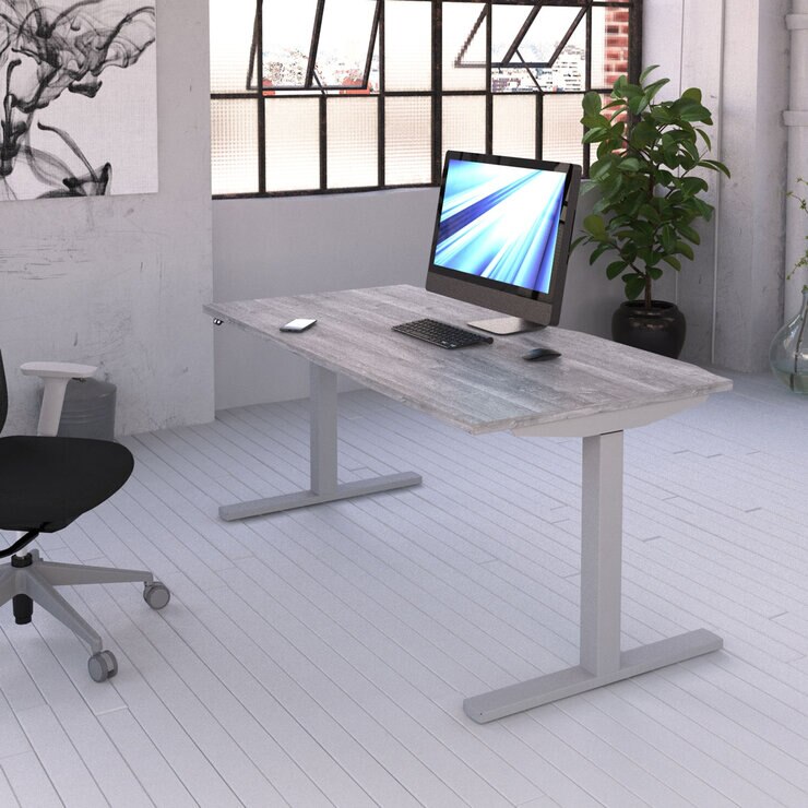 Elev8 Large Power Adjustable Height Desk, Grey Oak