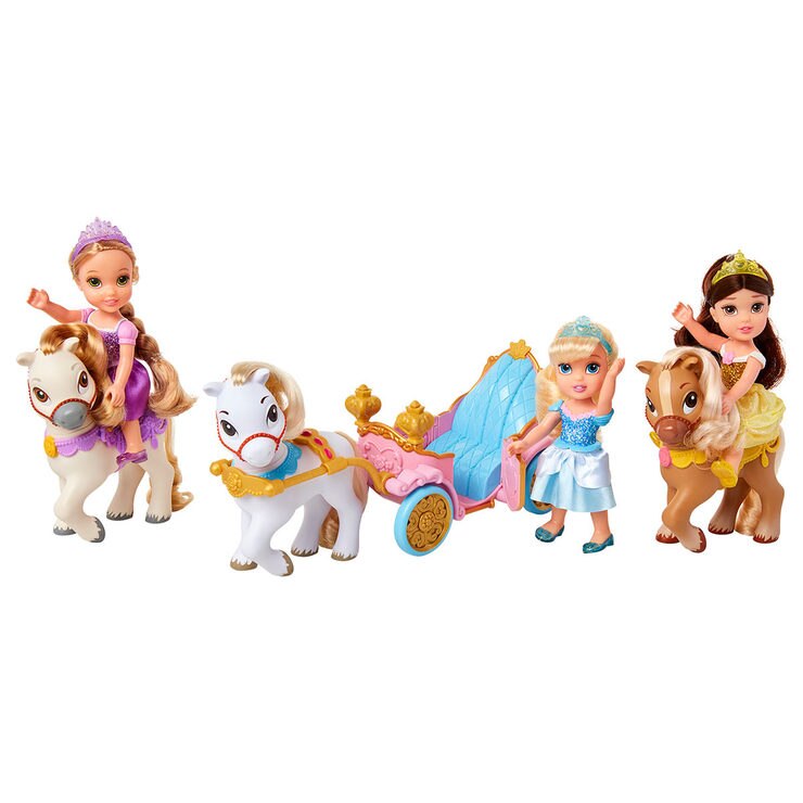 6 Inch (15cm) Disney Petite Princess Dolls And Carriage Gift Set (3