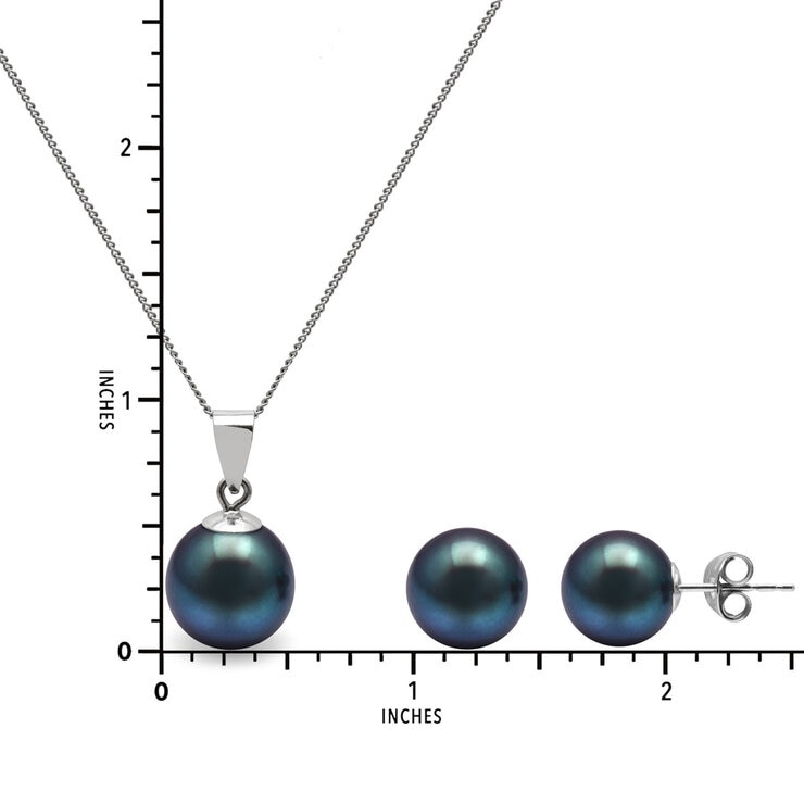 Cultured Freshwater 8.5-9mm Peacock Black Pearl Pendant and Stud Earring Set, 18ct White Gold Cultured Freshwater 8.5-9mm Peacock Black Pearl Pendant and Stud Earring Set, 18ct White Gold