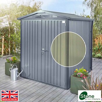 Stone Garden 6ft 2" x 7ft 10" (1.89 x 2.4m) Apex Steel Shed in 2 Colours