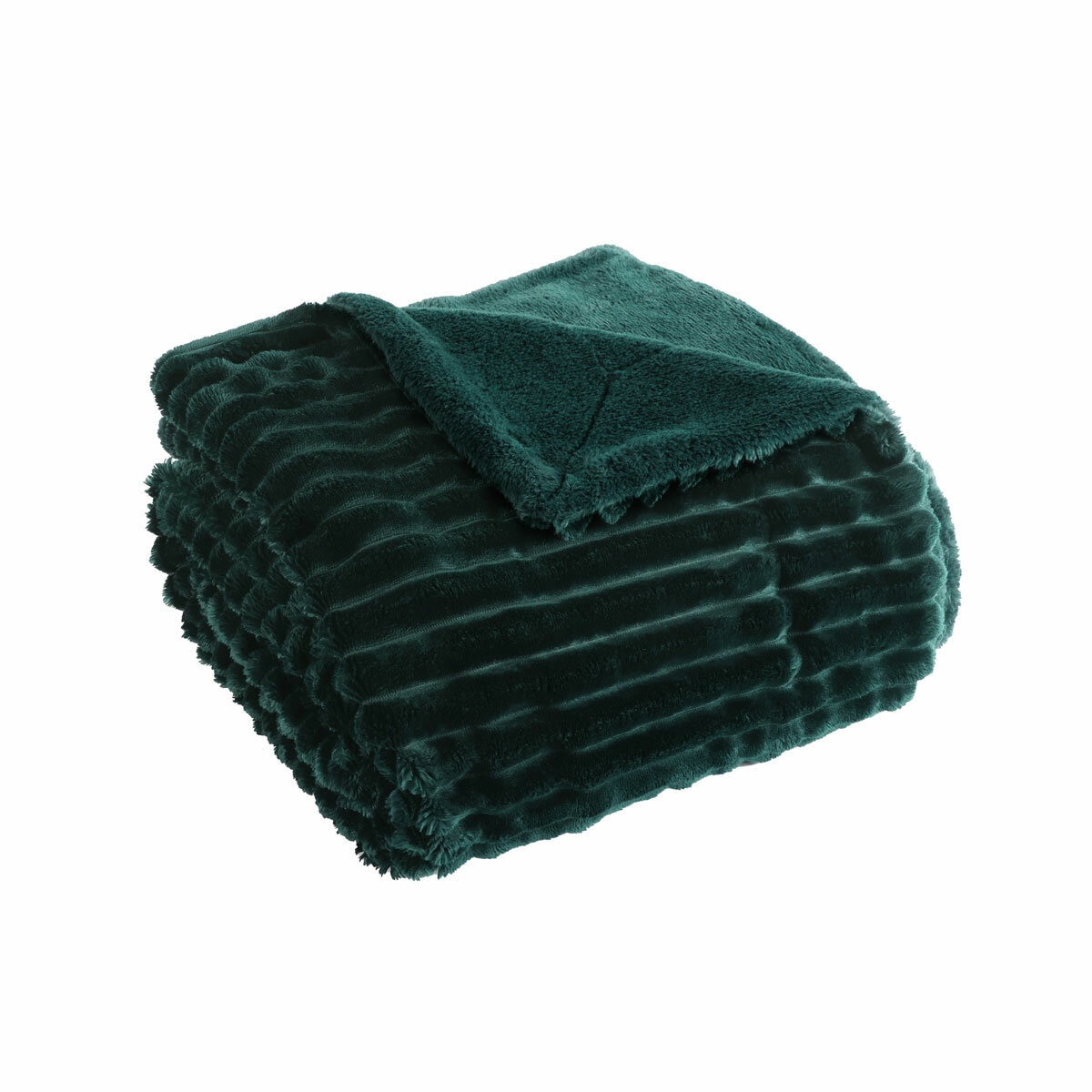 Plain background imagery of dark green ribbed throw folded Plain background imagery of dark green ribbed throw folded