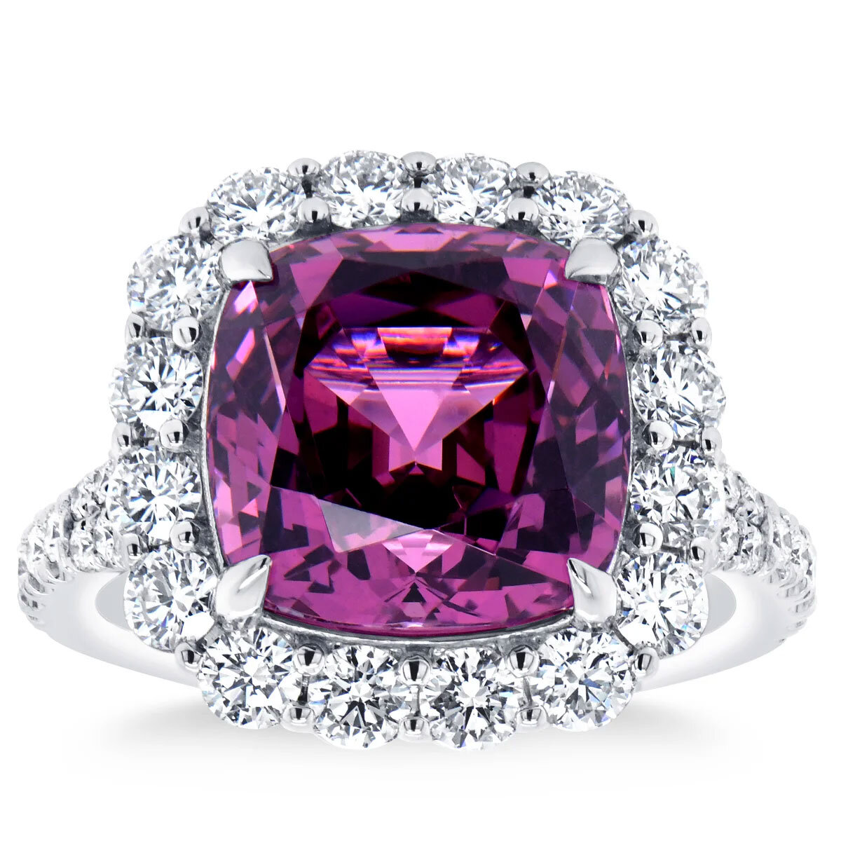 Cushion Cut Spinel & 1.70ctw Diamond Halo Ring, 18ct White Gold